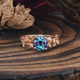 Romantic Round Cut Nature-Inspired Leaf Alexandrite Engagement Ring for Women